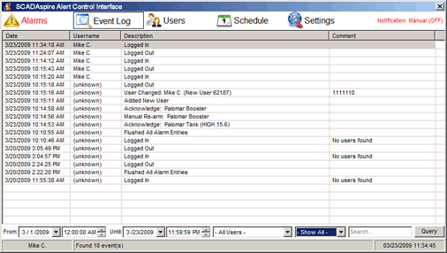 SCADAspire Alert: Event Log