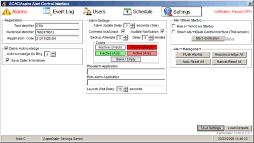 SCADAspire Alert: Settings